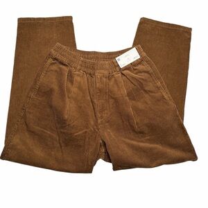 GU Corduroy Carrot Wide Leg Pleated Pants Men's Size Small Brown NEW
